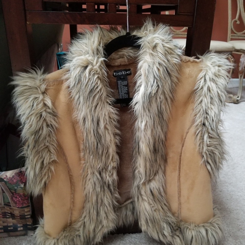 bebe brown faux fur and suede vest